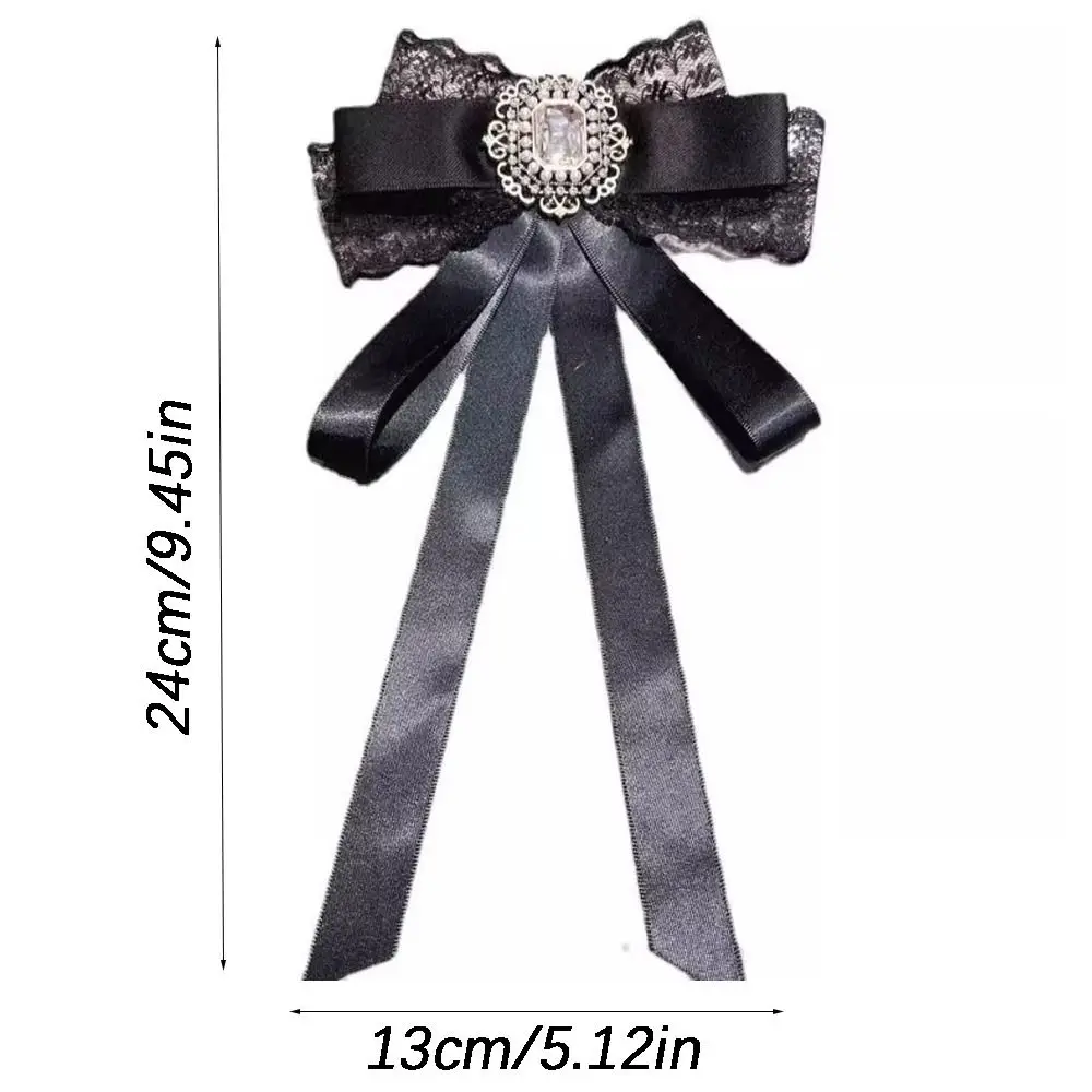 Black Memorial Black Bowknot Brooches Fabric Lace Crystal Rhinestone Bow Tie Brooches Bowtie Necktie For Funerals and Mourning