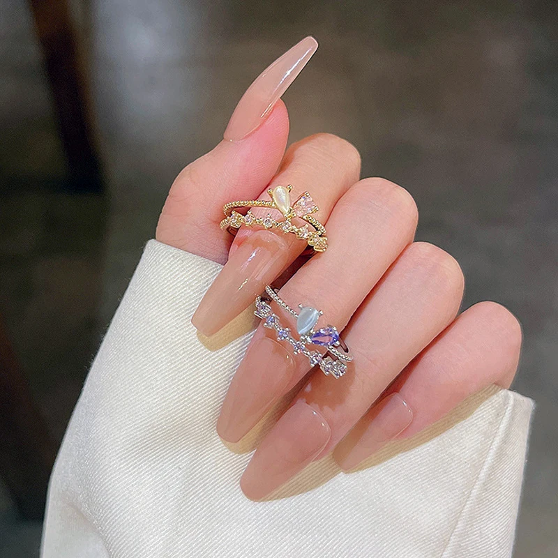 Lats Light Luxury Zircone Love Opening Rings Exquisite Gold Color Super Fairy Butterfly Wing Rings For Women Girl Fashion Jewelry