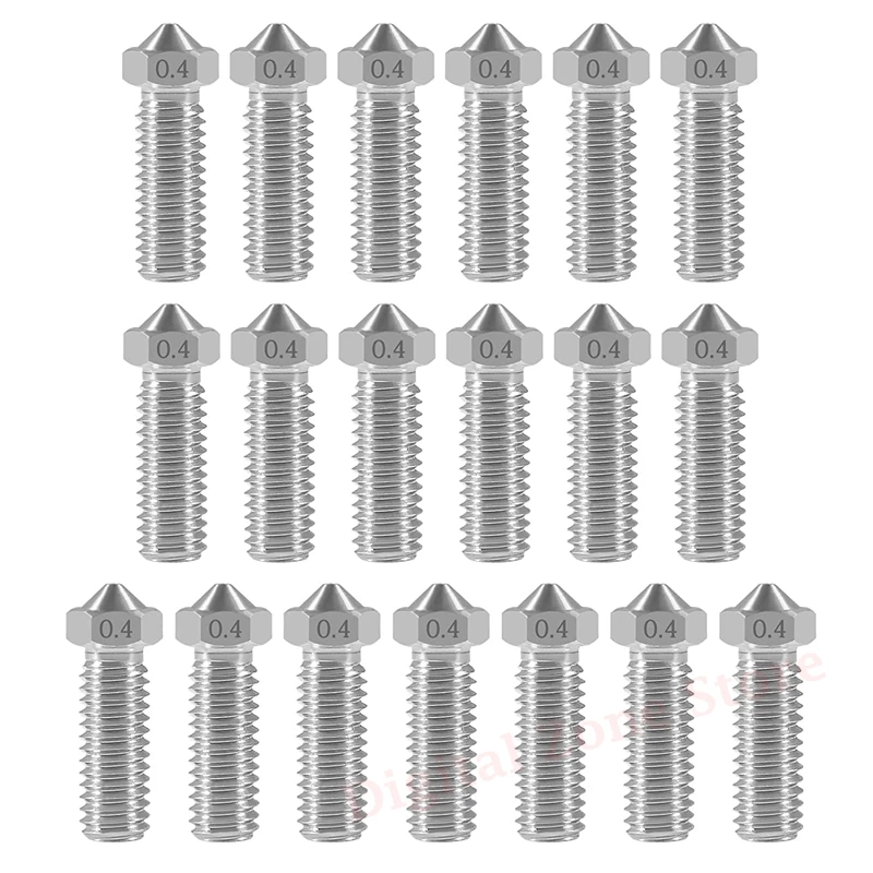 

20Pcs 0.4mm Stainless Steel Volcano Nozzle M6 Thread for E3D V5-V6 3D Printer 1.75mm Filament