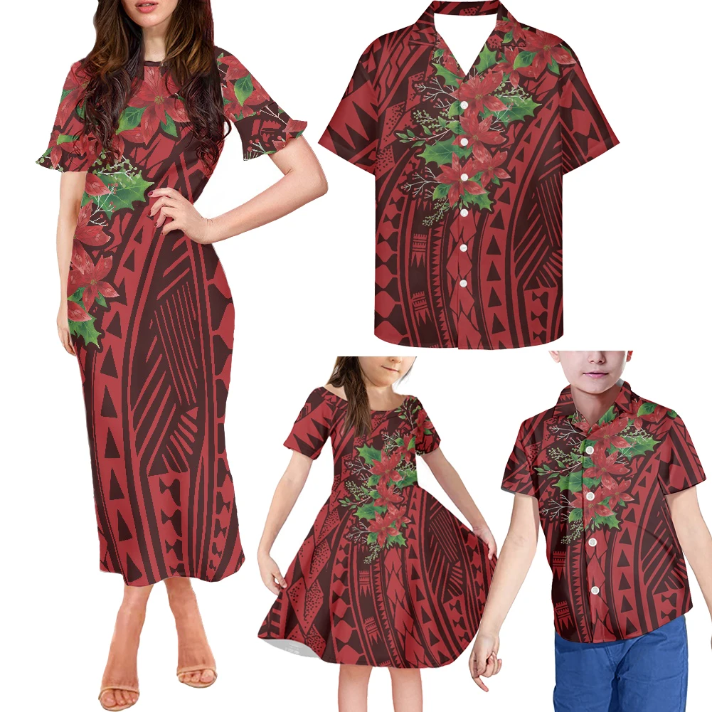 

Hycool Celebrate Gift Polynesian Tribal Design Family Set Party Mother Daughter Matching Clothes Father Son Shirt Set