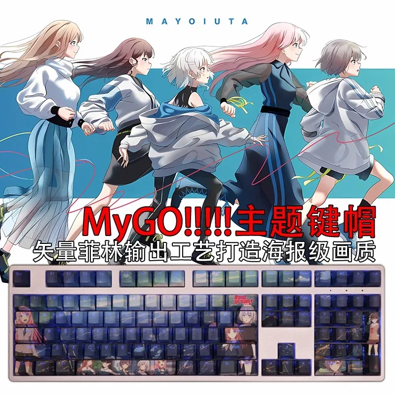 Backlit Cartoon Anime Gaming Key Caps Bang Dream é Mygo Pbt Keycap Ansi 61 87 104 108 Takamatsu 108 Chaves por Conjunto