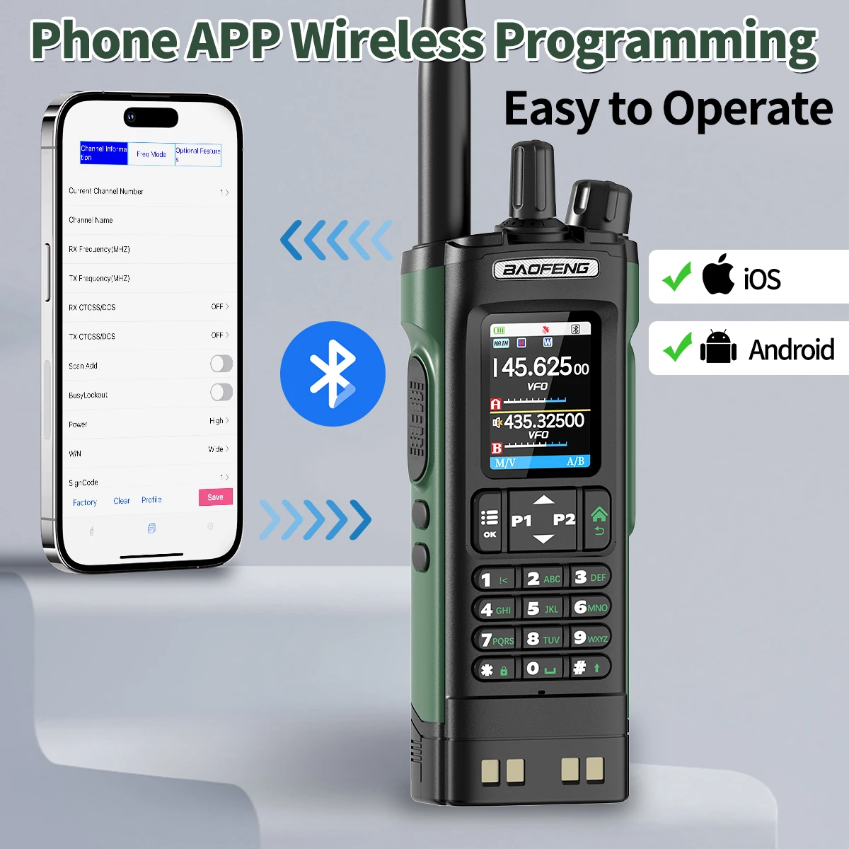 BAOFENG UV-32 GPS Walkie Talkie 10W Multi Band Bluetooth Programming Wireless Copy Frequency NOAA Long Range Ham Two Way Radio 4