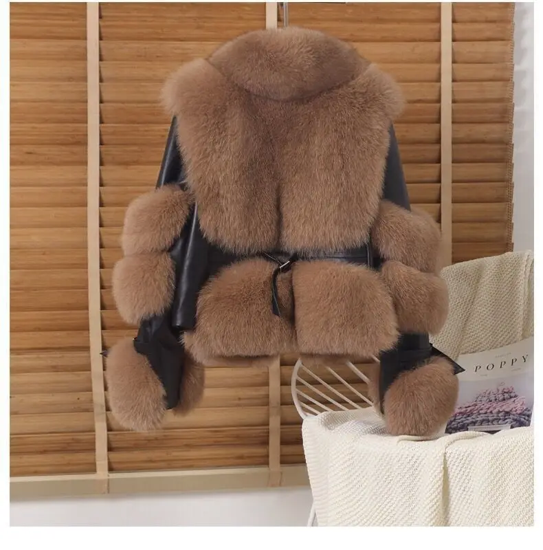 2025 Winter New Imitation Fox Fur Grass Jacket for Women Short Fashion long sleeves Motorcycle Jackets Women's Zipper Outwear