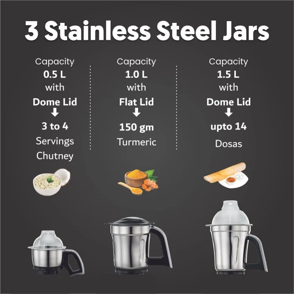 Mixer Grinder, 13 x 8.6 x 12.5 inches, Black, Silver 4
