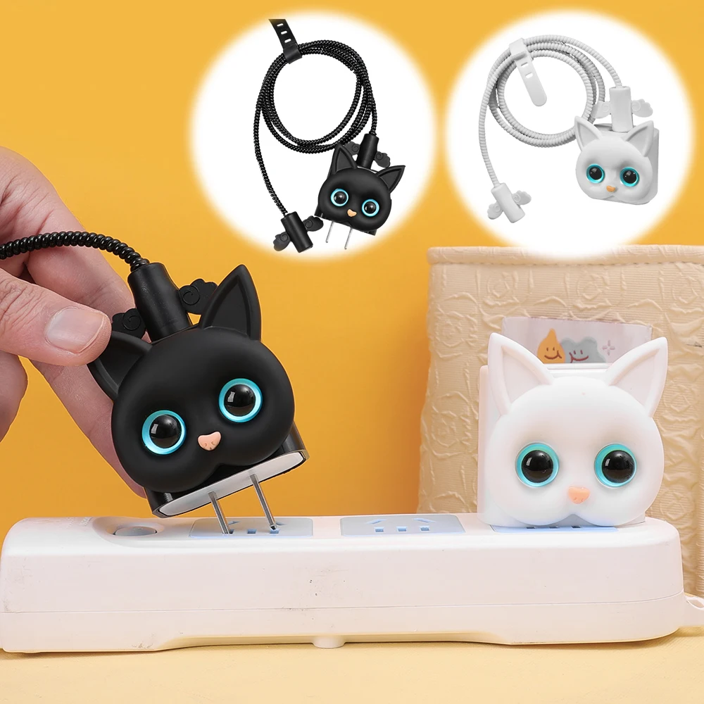 Cute Cartoon Cat Charging Head Cover Protettiva Per Apple Iphone Charger 18W 20W Power Adapter Protector Cable Winder Kit