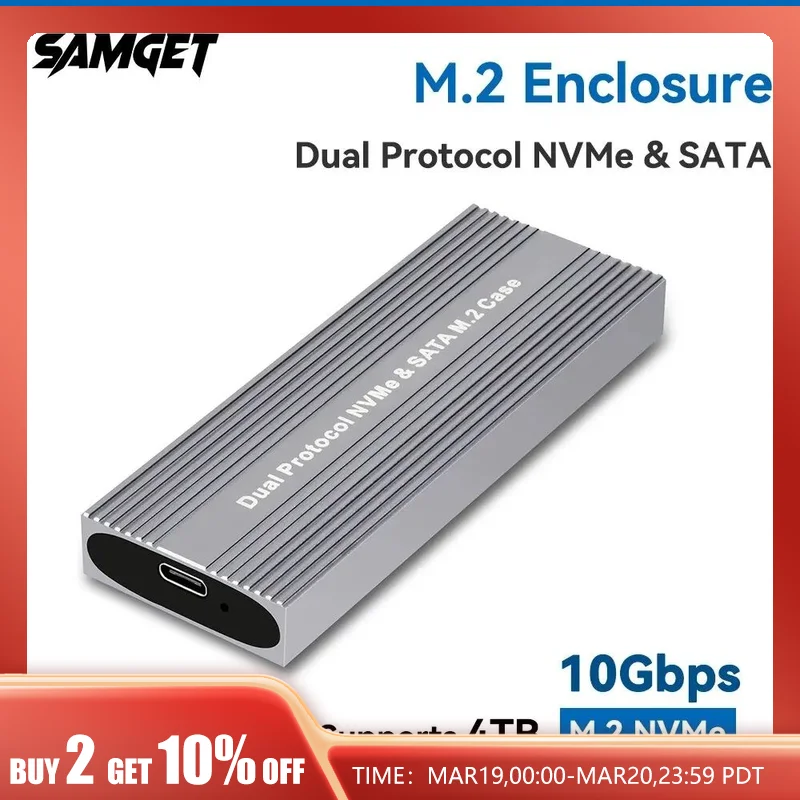Samget M2 Ssd Case M.2 Nvme Sata Ssd Enclosure Adapter 10Gbps Usb 3.2 Gen2 Usb C Custodia Esterna Supporta Chiavi M E B & M