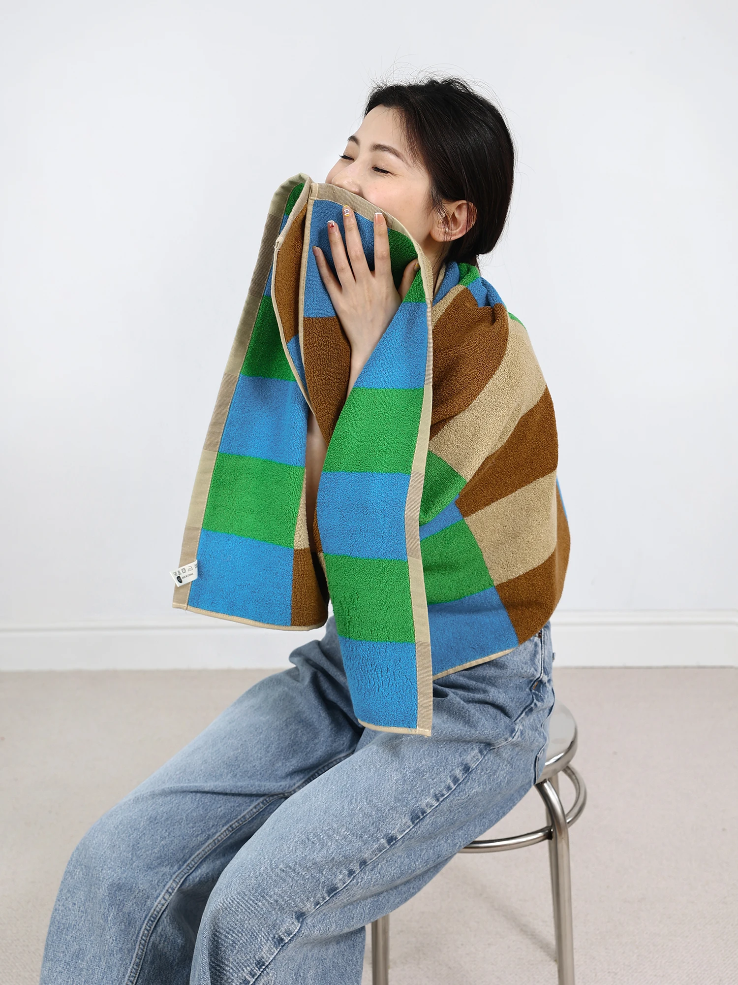 Description Picture 4 of itemBlock Color Matching Cotton Towels Soft Absorbent Face Towel Combed Long Staple Kids Hands Towel Adult Bath Household Towel