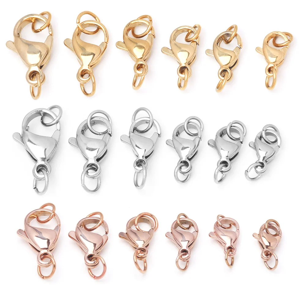 30 Teile/los 304 Edelstahl Karabinerverschlüsse Klaue Verschluss Biegering Stecker für Armband Halskette Finden Schmuck Finden