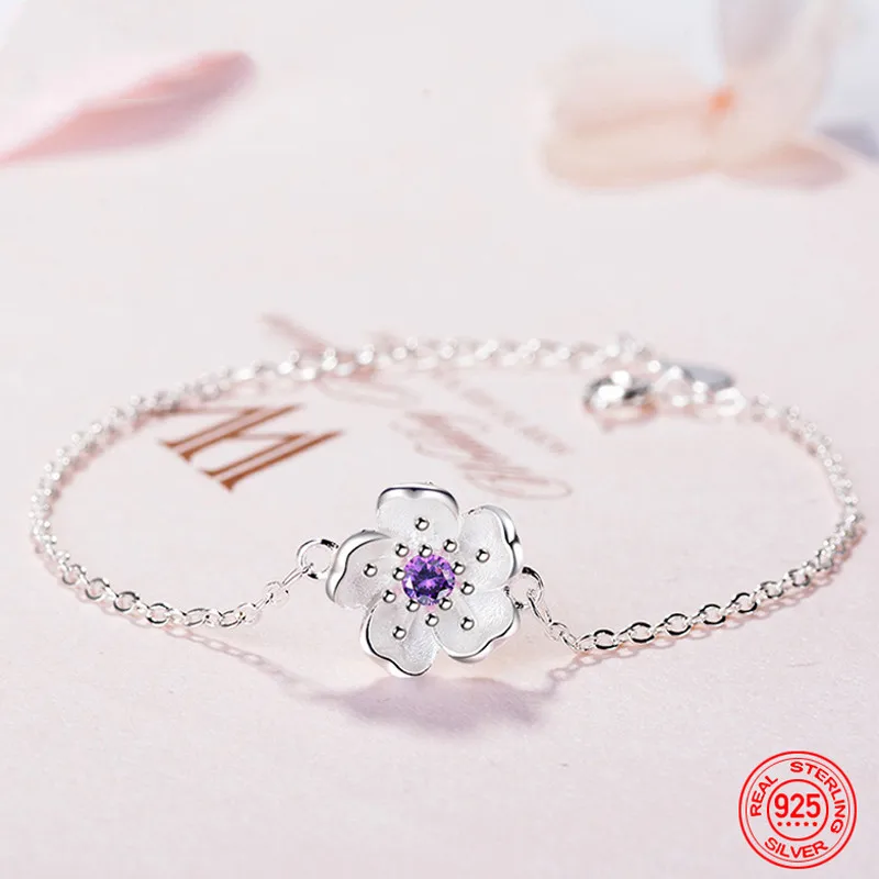 

925 Silver Flowers Crystal Bracelet Chains For Women Fashion Jewelry