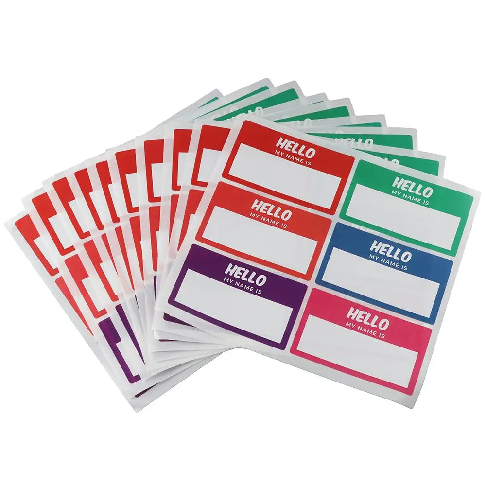 

Colorful Name Tags 10 Sheets Self-Adhesive Rectangle Name Tag Stickers 6 Colors Hello My Name is Name Plate Meeting