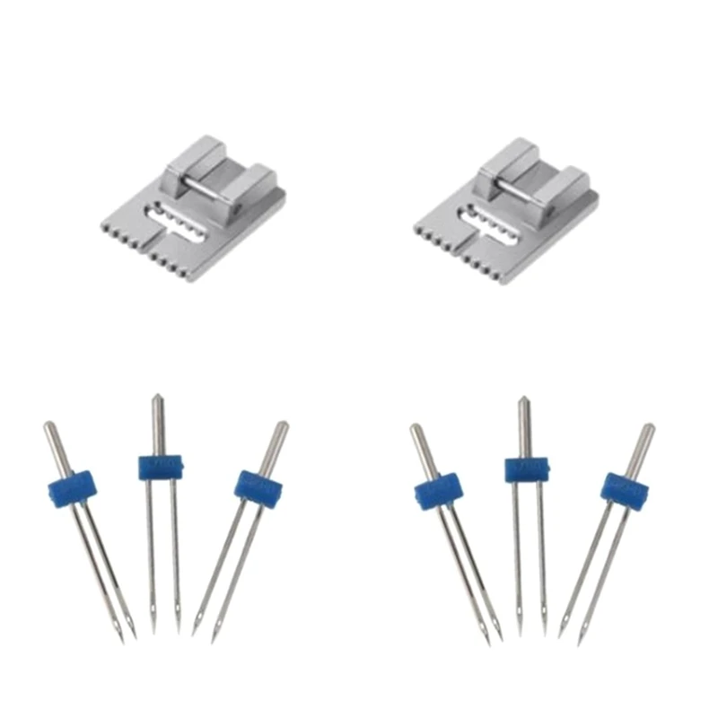 6Pack Double Twin Needles Wrinkled Needle With 2 PCS 9 Groove Pintuck Presser Foot For Sewing Machine Accessories 5FM sewing machine synchronizer