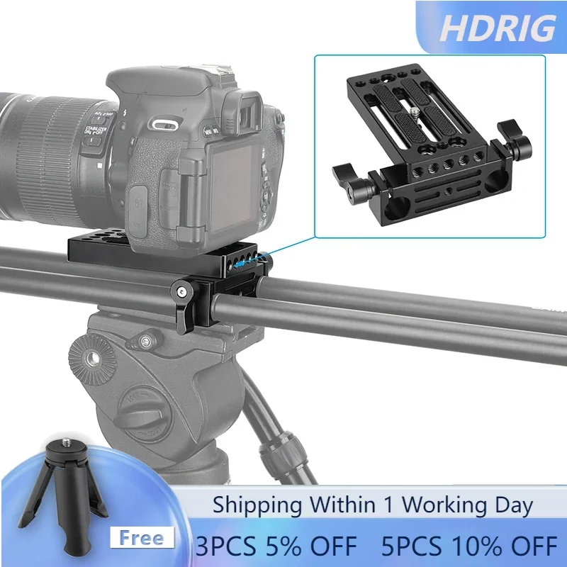 

HDRIG Extended Camera Baseplate Tripod Head Mount With 1/4"-20 Mounting Stud & 15mm Rod Clamp Railblock For Shoulder Support Rig