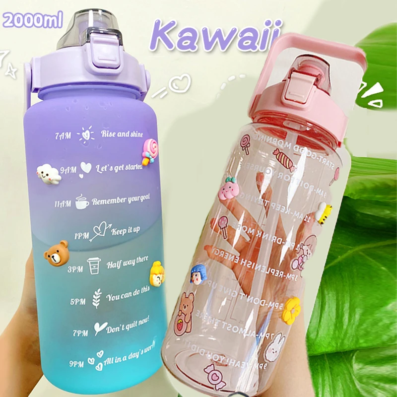 2000ml Cute Water Bottle With Stickers For Kids And Girls