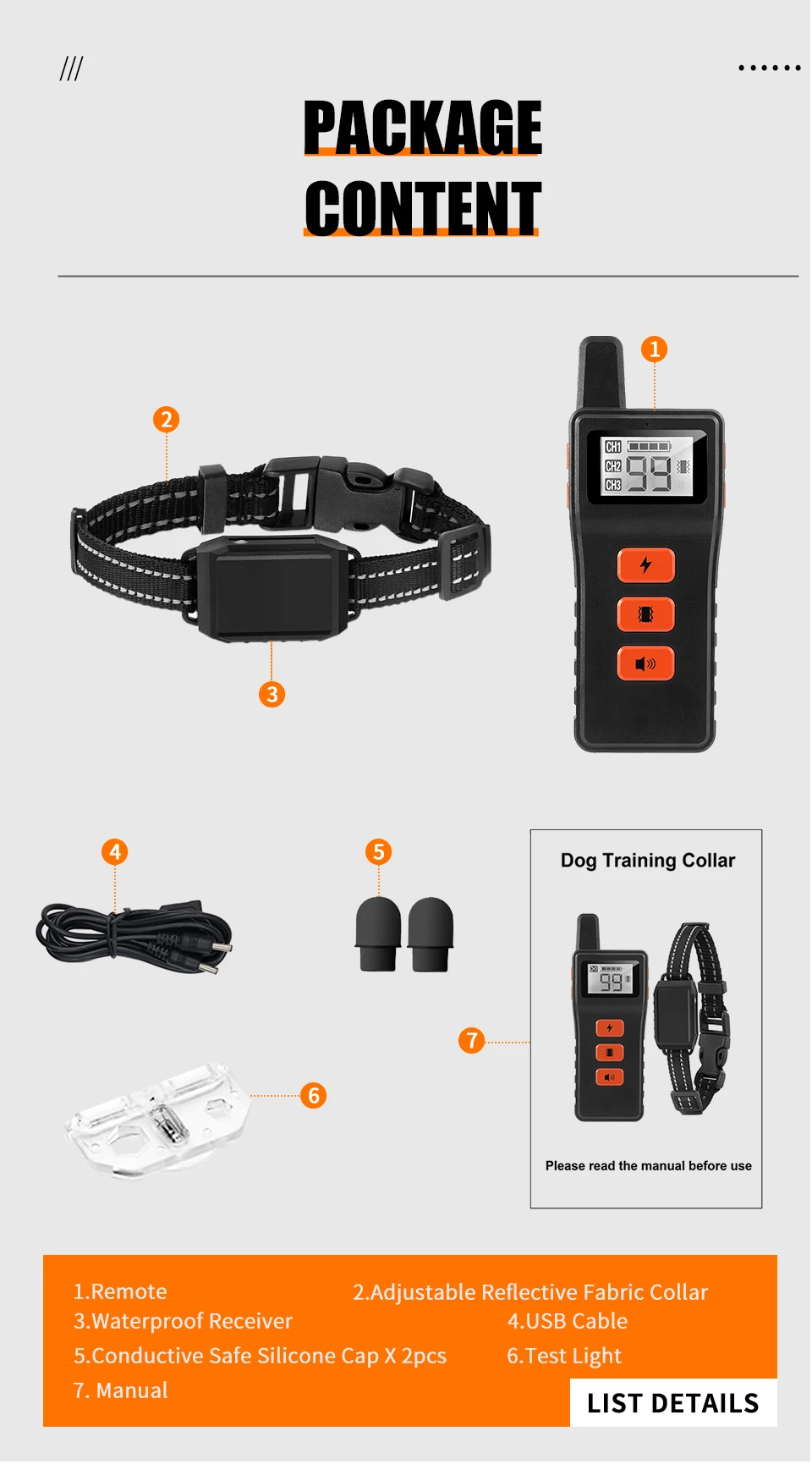 Electric Dog Training Collar Waterproof Pet Remote Control Rechargeable training dog collar with Shock Vibration Sound