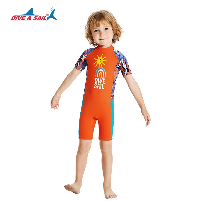 Children's Swimsuit Boys Girls Kid's Quick Drying Short Sleeved One Piece Sun Protection Swimming Surfing Snorkeling Diving Suit