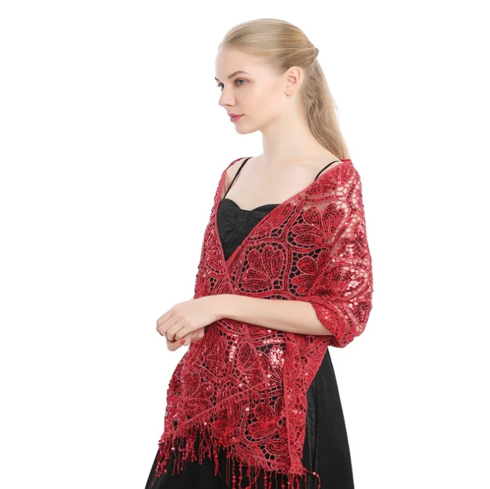 European American Elegant Sequins Tassel Cape Party Evening Dress  Shawl Bride Bridesmaid Women Sequins Cloak Ponchos golden