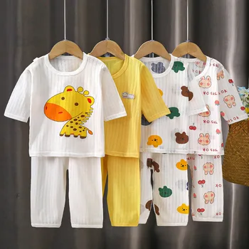 2PCS/Set Summer Children Clothes Girls Boys Cartoon Cute Casual Short Sleeve Cotton Baby Tops+Pants 1