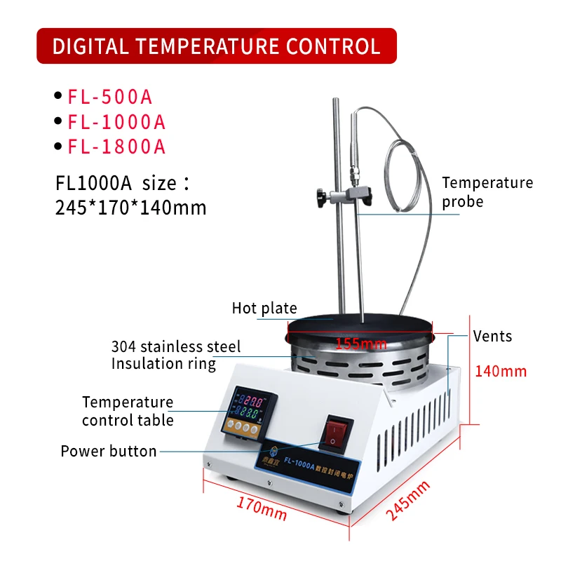 실험실 폐쇄 전기로, 조절식 가열 디지털 디스플레이 용광로, 500W, 1000W, 1800W, 220V