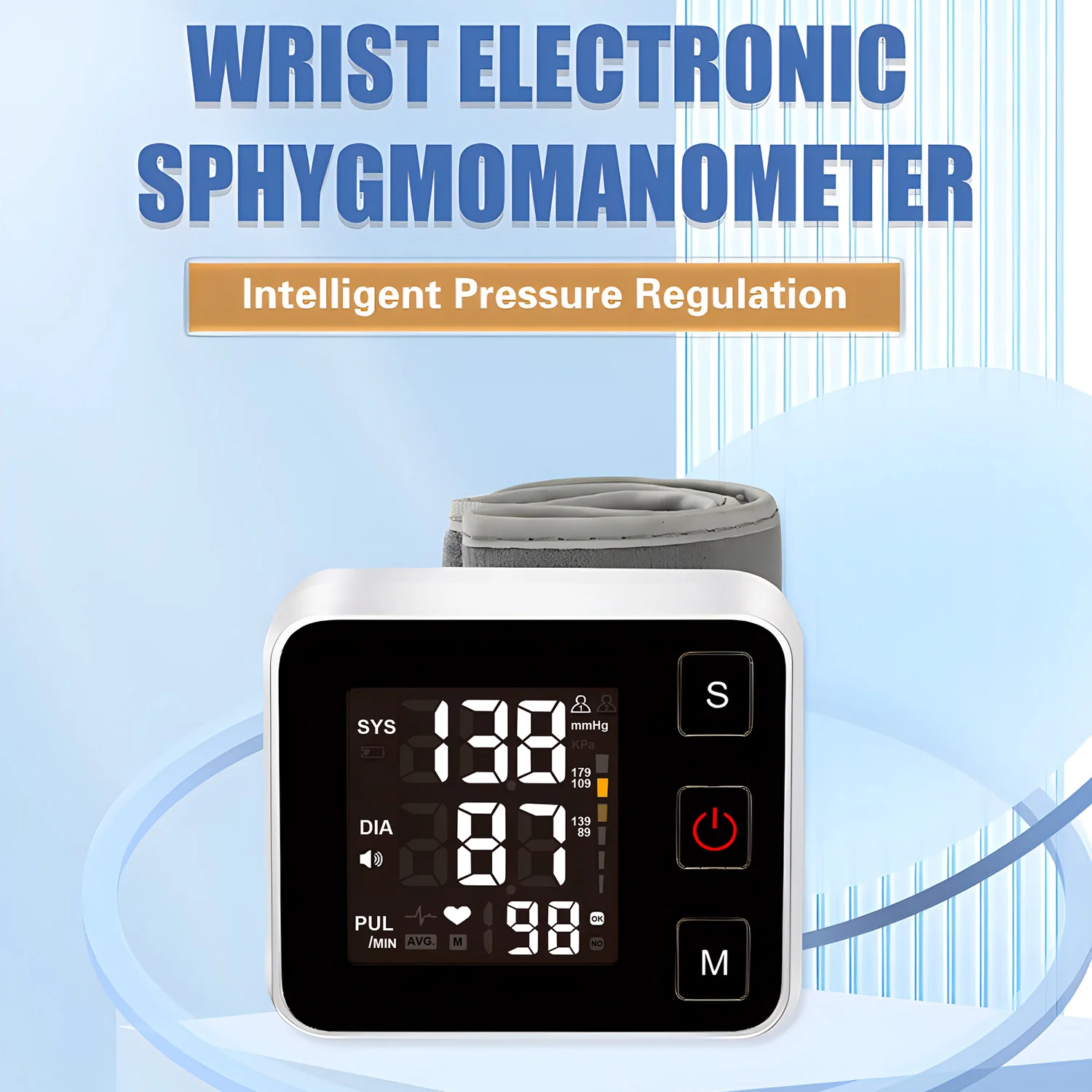 Backlit Automatic Digital Wrist Blood Pressure Monitor Sphygmomanometer Tonometer Tensiometer Heart Rate Pulse Meter BP Monitor