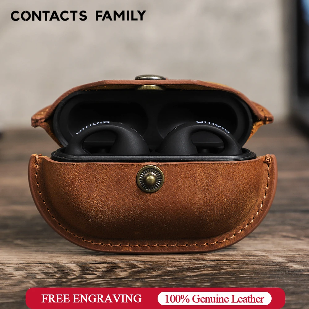 Custodia In Vera Pelle Vintage Per La Famiglia Di Contact Per Sony Ambie Sound Earcuffs Cuffie Shell Bluetooth Wireless Charge Box