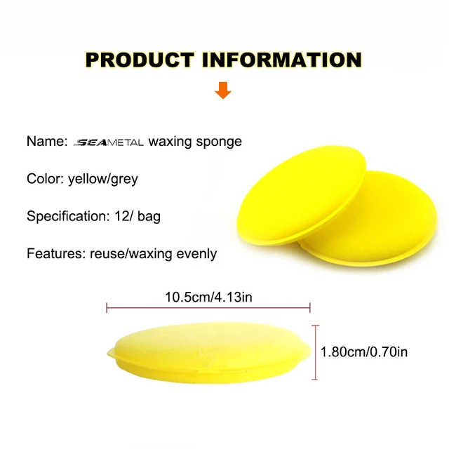 SEAMETAL 12 pièces éponge de polissage de cire de voiture éponge en mousse haute densité applicateur de cire tampons de nettoyage de détail de voiture accessoires de lavage 6