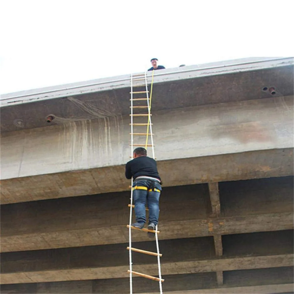 Wooden Rope Ladder Home Lifeline Outdoor Round Soft Steps Escape Ladder Fire Rescue Home Climbing Rungs 3M 5m