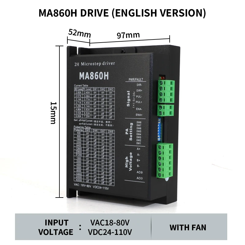 MA860C Stepper Motor Driver – 2-Phase Microstep, 18-80VAC, For NEMA34 86 Motors