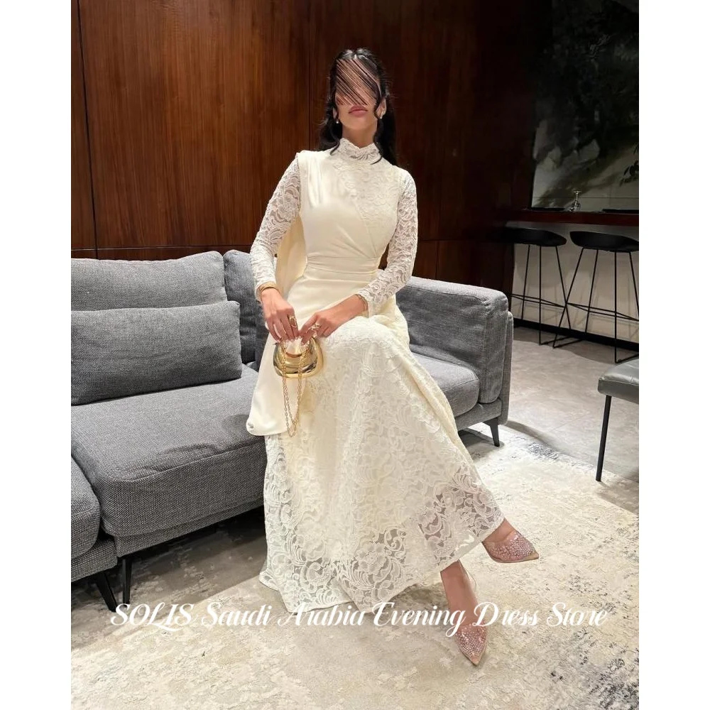 SOLIS Ivory Evening Gown High Neck Lace Formal Prom Dress with Asymmetrical Overlay Floor-Length Party Gown For Women Customized 6