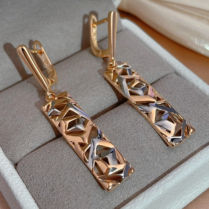 Fashion Geometric Pendant Earrings 585 Rose Gold and Silver Dichroic Plating