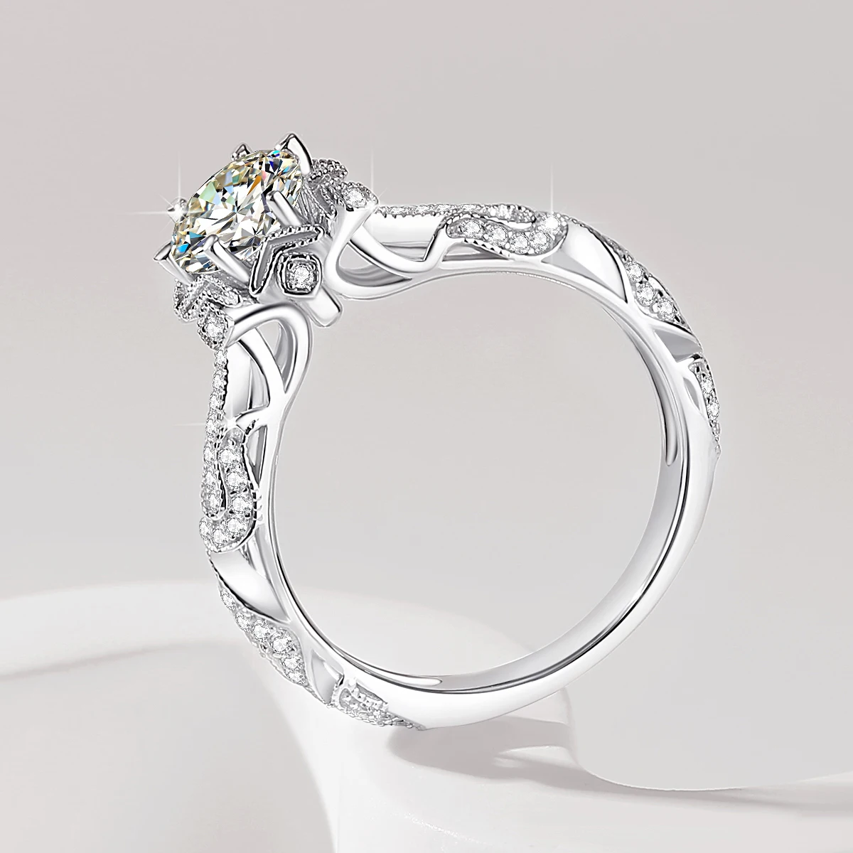 1ct Moissanite Ring D Color for Woman Wedding Jewelry with GRA 925 Sterling Sliver Plated 18k White Gold Wedding Band 3