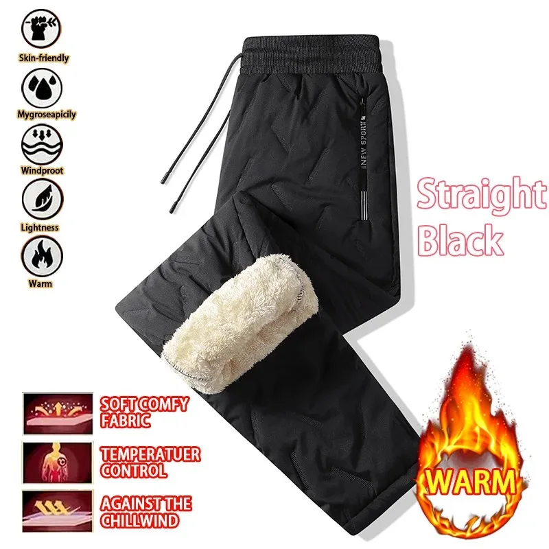 Outdoor Women's Plush Thick Fleece Lined Sweatpants Straight-leg Waterproof Pants Windproof Outerwear Thermal Casual Pants