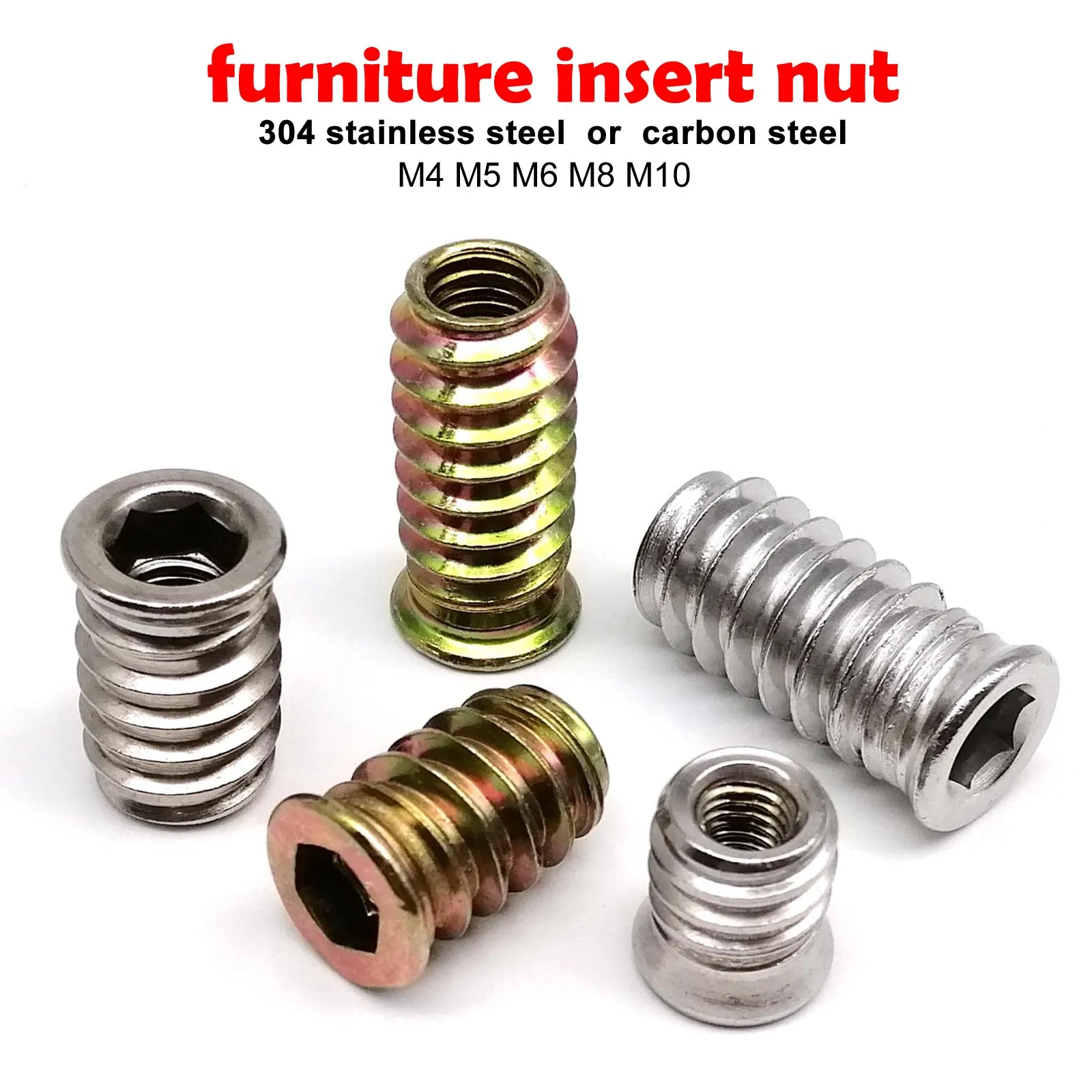 HZYUEGOU 20 Stück M4 M5 M6 M8 M10 Innensechskant-Sofamutter für Holzbetten und Möbel, E-Mutter, 304 Edelstahl, Kohlenstoffstahl – Detail 2