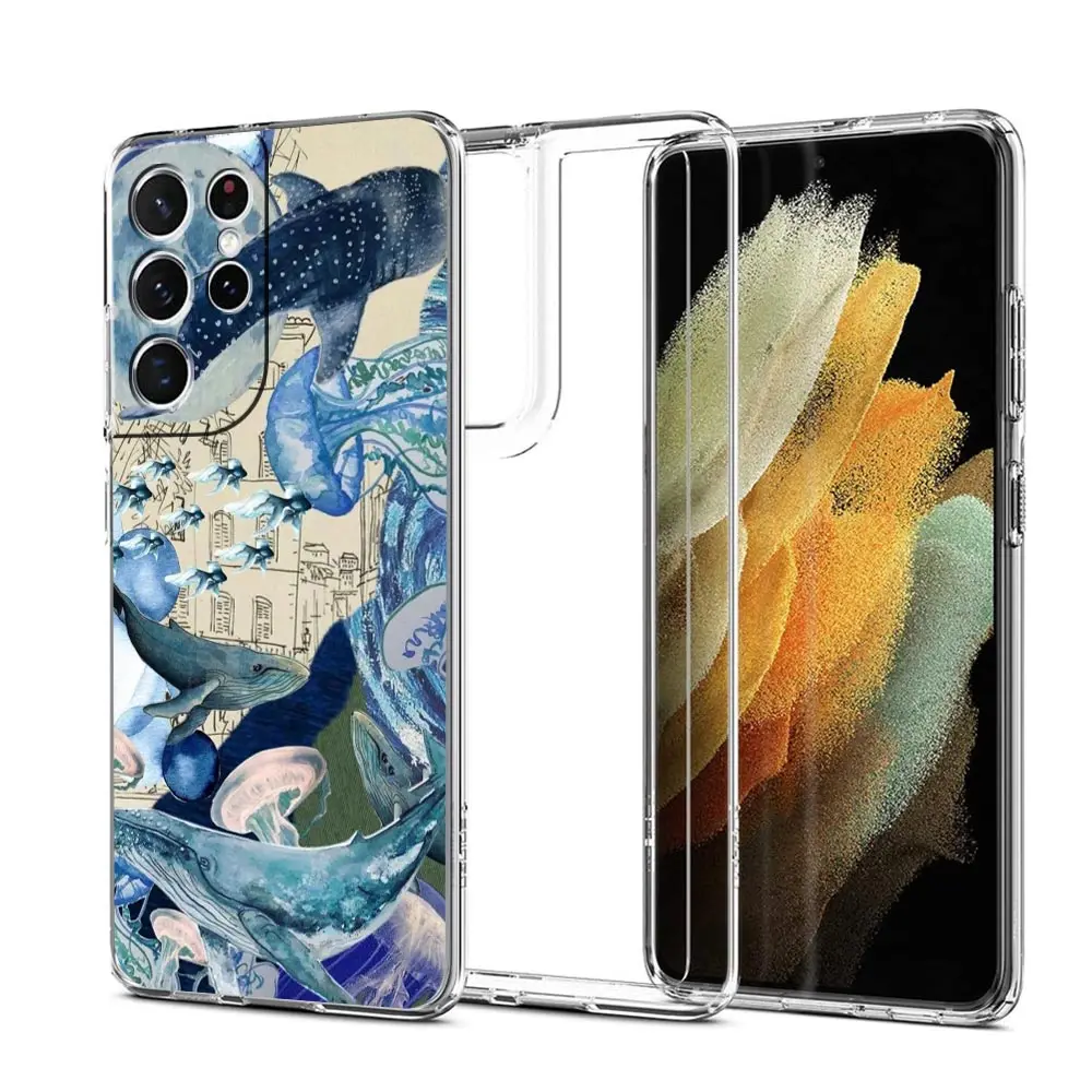 Ocean Whale Shark Swim Design Soft Clear Phone Case