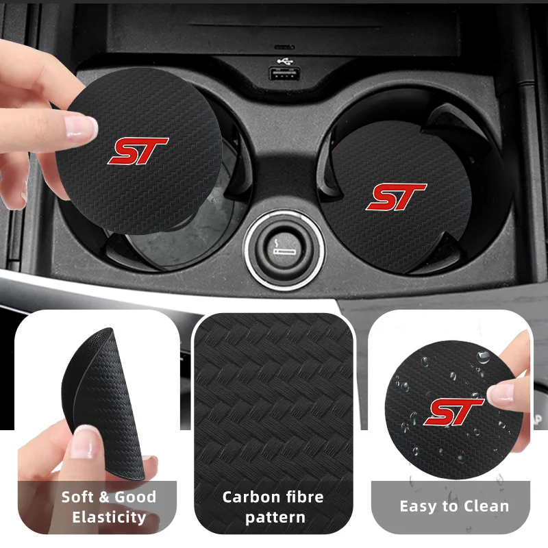 Sottobicchieri In Fibra Di Carbonio Per Auto 2 Pezzi Sottobicchiere Antiscivolo Per Ford St Racing Performance Focus Mk2 Mk3 Fiesta Ranger Mondeo S-Ma