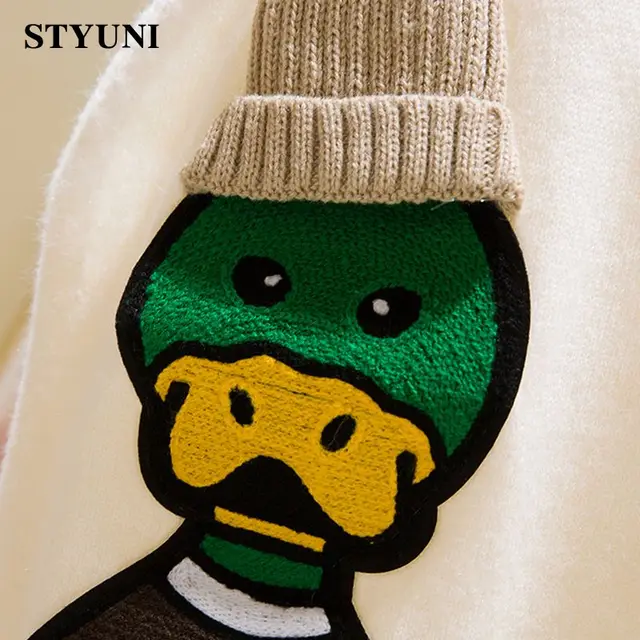 Cartoon Duck Embroidery Vintage Single-breasted V-Neck Knitted Women's Sweater Vest Korean Fashion Sleeveless Female Jumpers 5