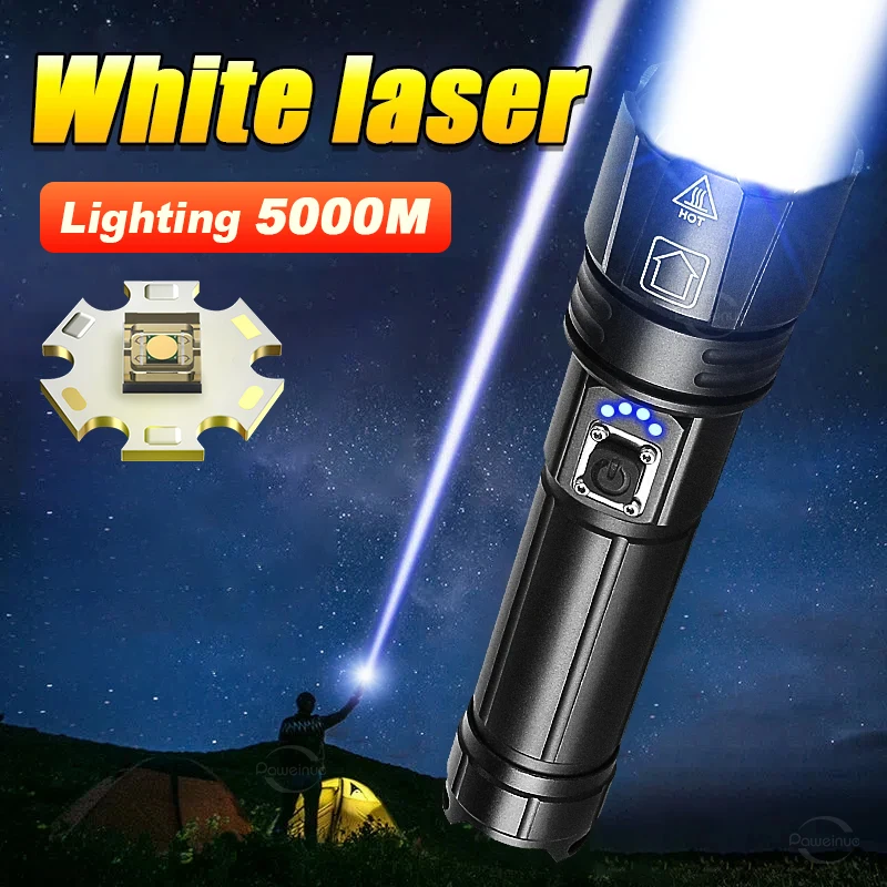 High Power LED Flashlight White Laser Rechargeable Torch Super Powerful Flash Light Long Shot Outdoor Lantern Camping Head Lamps