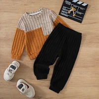 2025 garçons automne hiver à manches longues pull costumes couleur unie bloc pantalon ensemble enfants tenue décontracté confortable vêtements 3