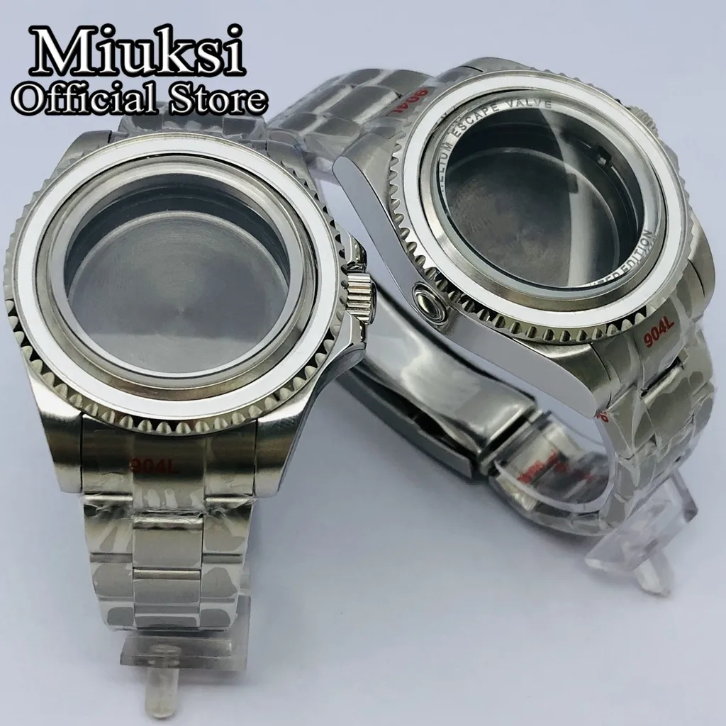 Miuksi 44mm Silver Watch Case with Sapphire Glass - Premium Movement Compatible