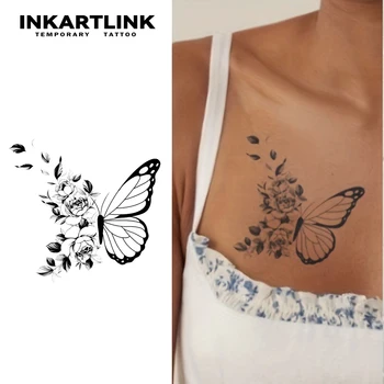 Flower butterfly Temporary Tattoo,Lasts To 15 Days New Technology Magic Waterproof Semi Permanent Sticker.
