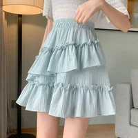 FA605 2024 Summer New Women's Solid Color Versatile Design Feel Cake Skirt Slim High Waist A-line Short Half skirt 1