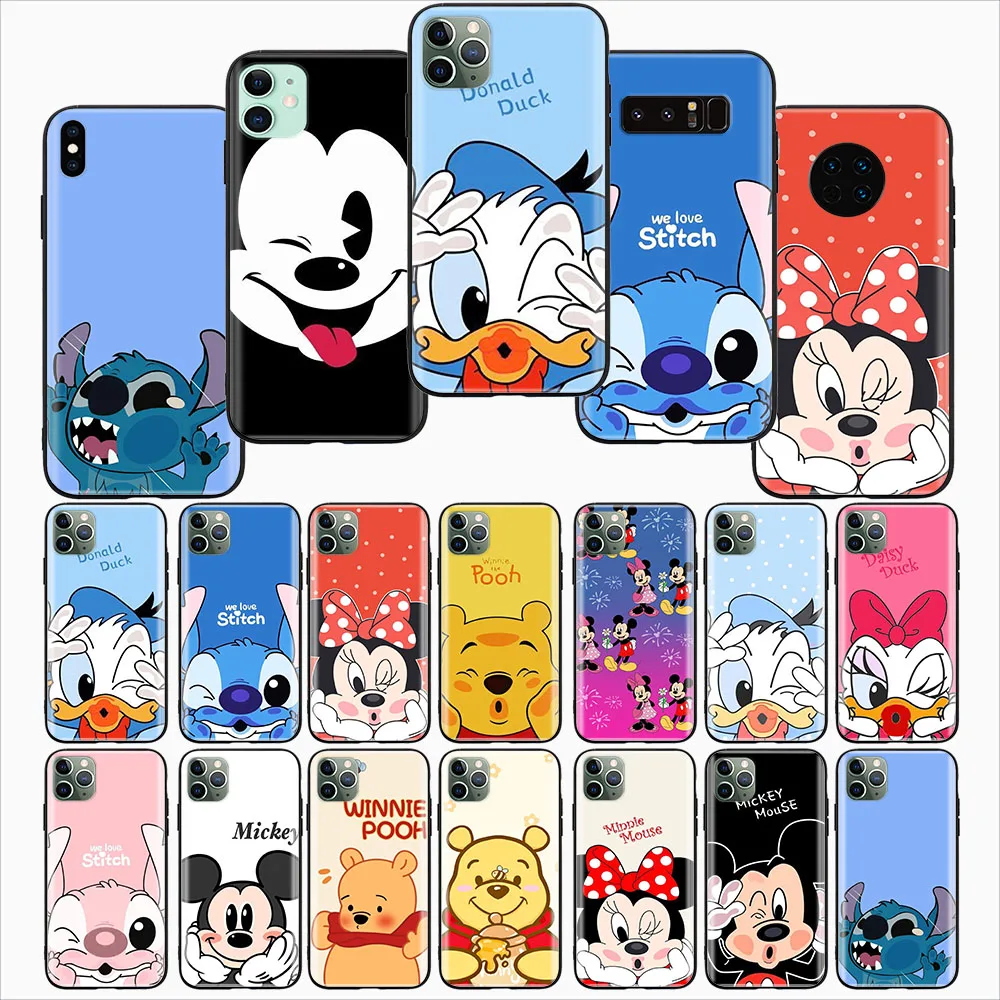 F-17 Mickey Minnie Stitch Winnie Donald Custodia Morbida Nera Per Iphone 12 Mini Pro Max Xr X Xs 6 7 8 6S Plus