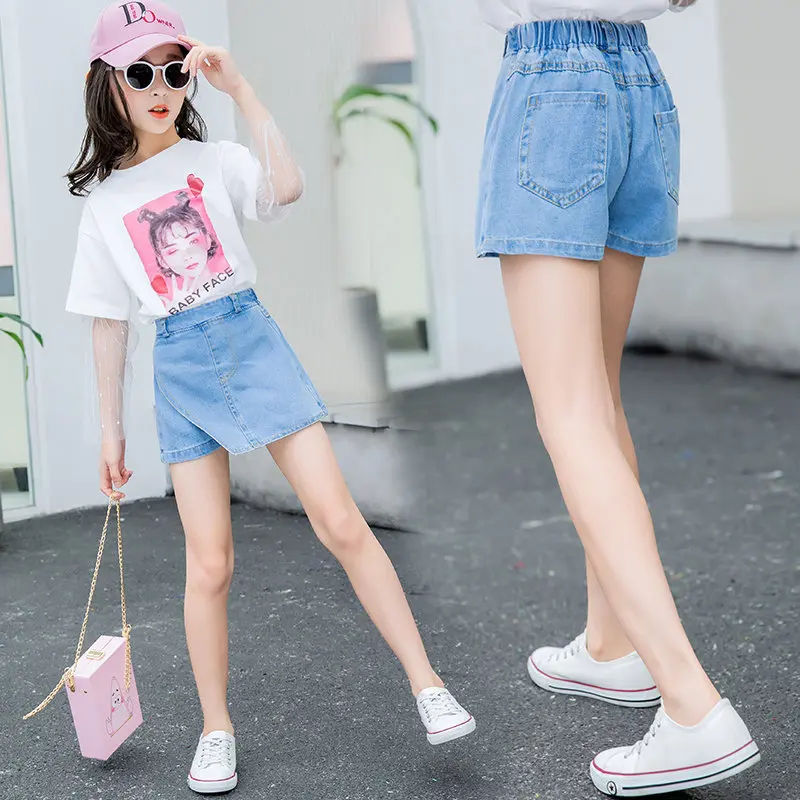 

New Arrivals High Waisted Cotton Denim Shorts Teen Girls 2023 Summer Mini Skirts Shorts Slim Blue Short Jeans Skirt With Shorts
