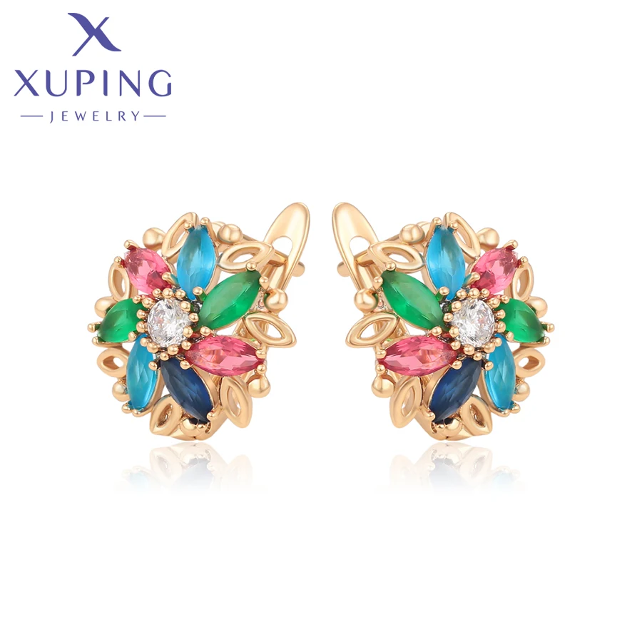 Xuping Jewelry Modische Damen-Huggies-Ohrringe mit buntem, blumenförmigem Synthese-Zirkonia 98251