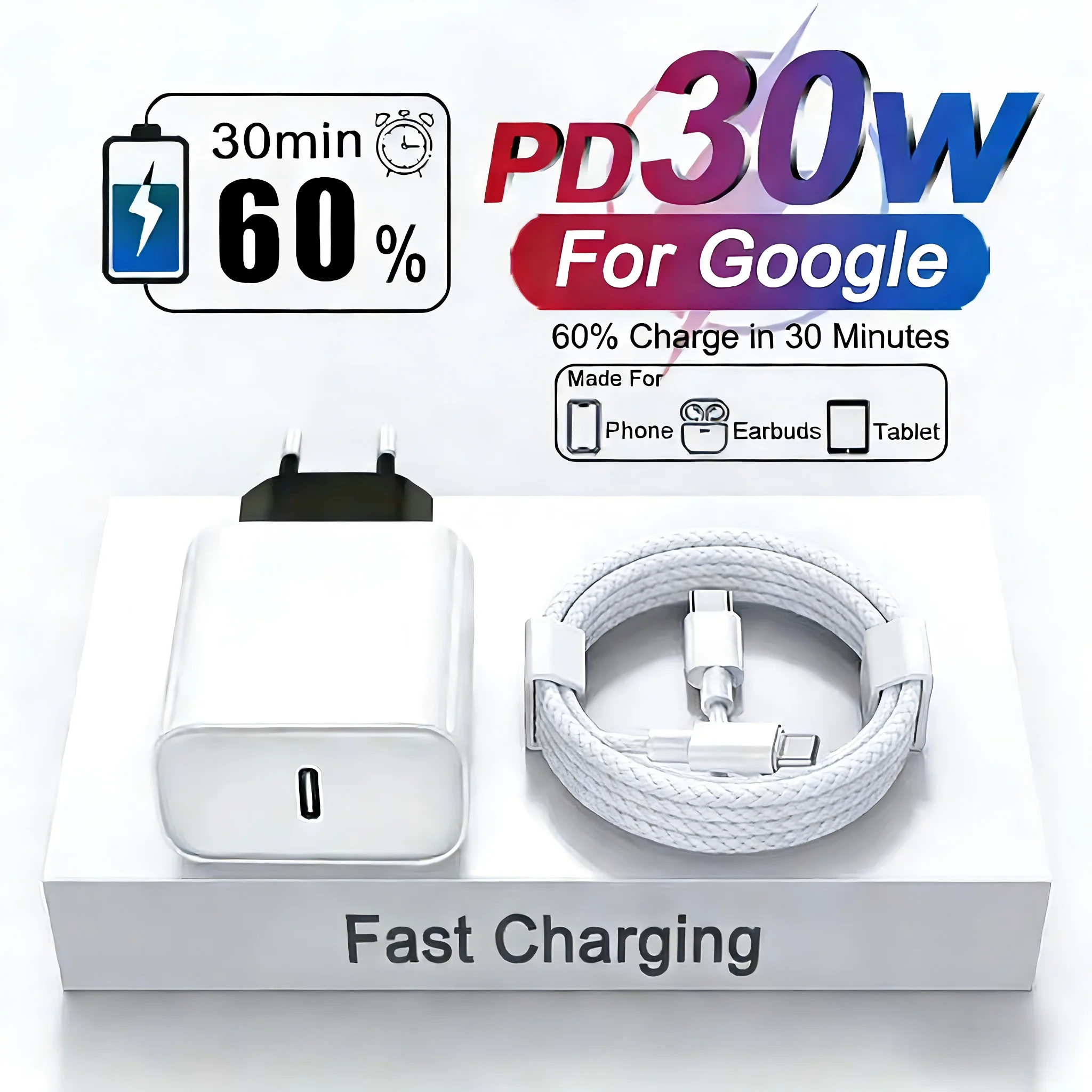 Google 30W Fast Charging USB-C Charger with Cable Phone Accessories