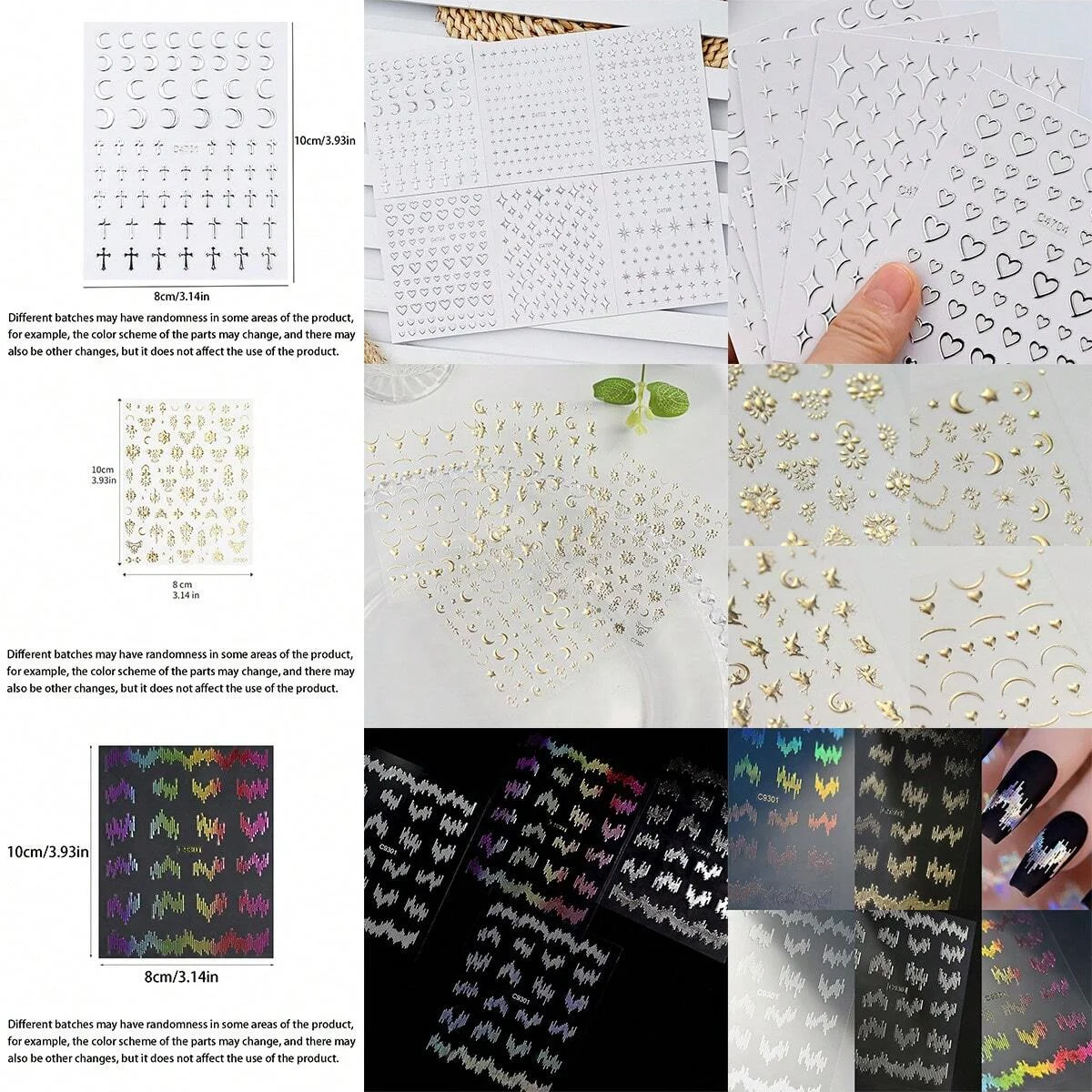 10pcs Mix Random Design Elegant French Tip  Geometric Designs Nail Art Decals  Nail Stickers Set