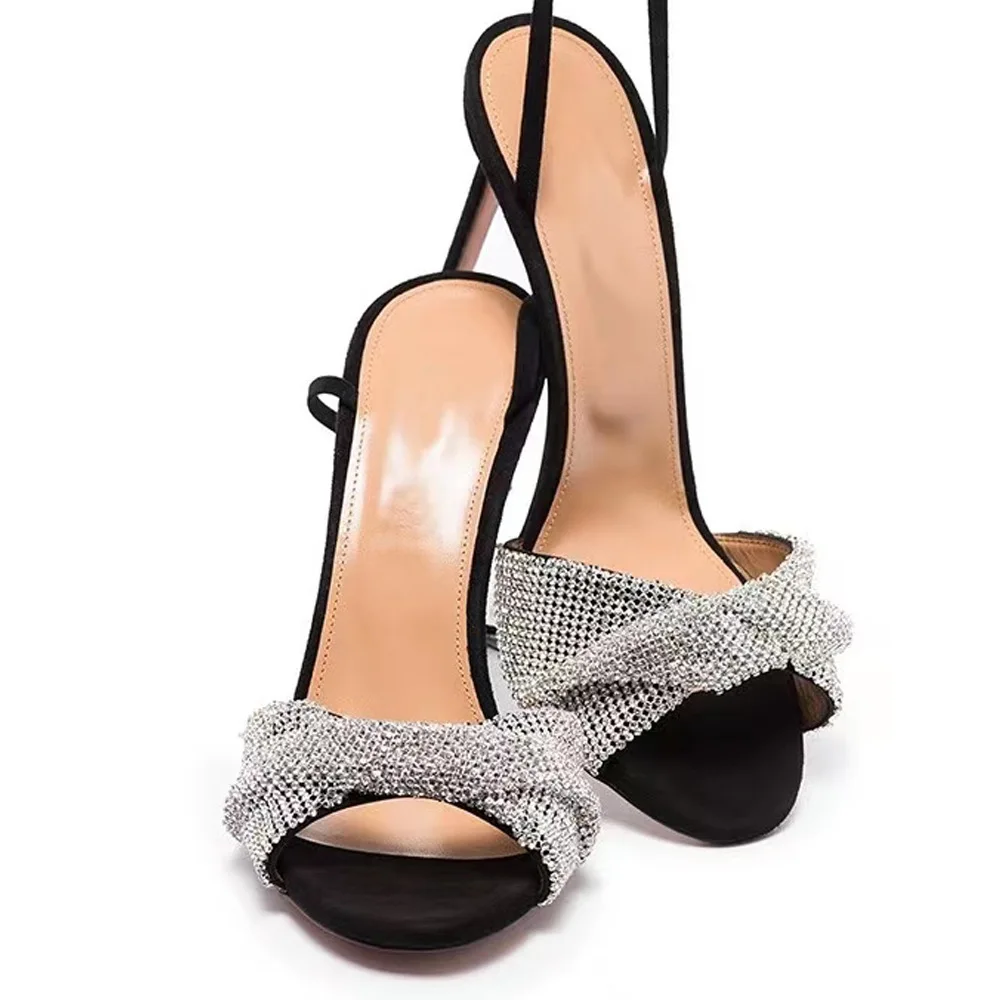 

Women's New Silver Rhinestone Fashion Cross Strap Slim Heel Sexy Open Toe Round Toe Sandals Straight Heel Shoes