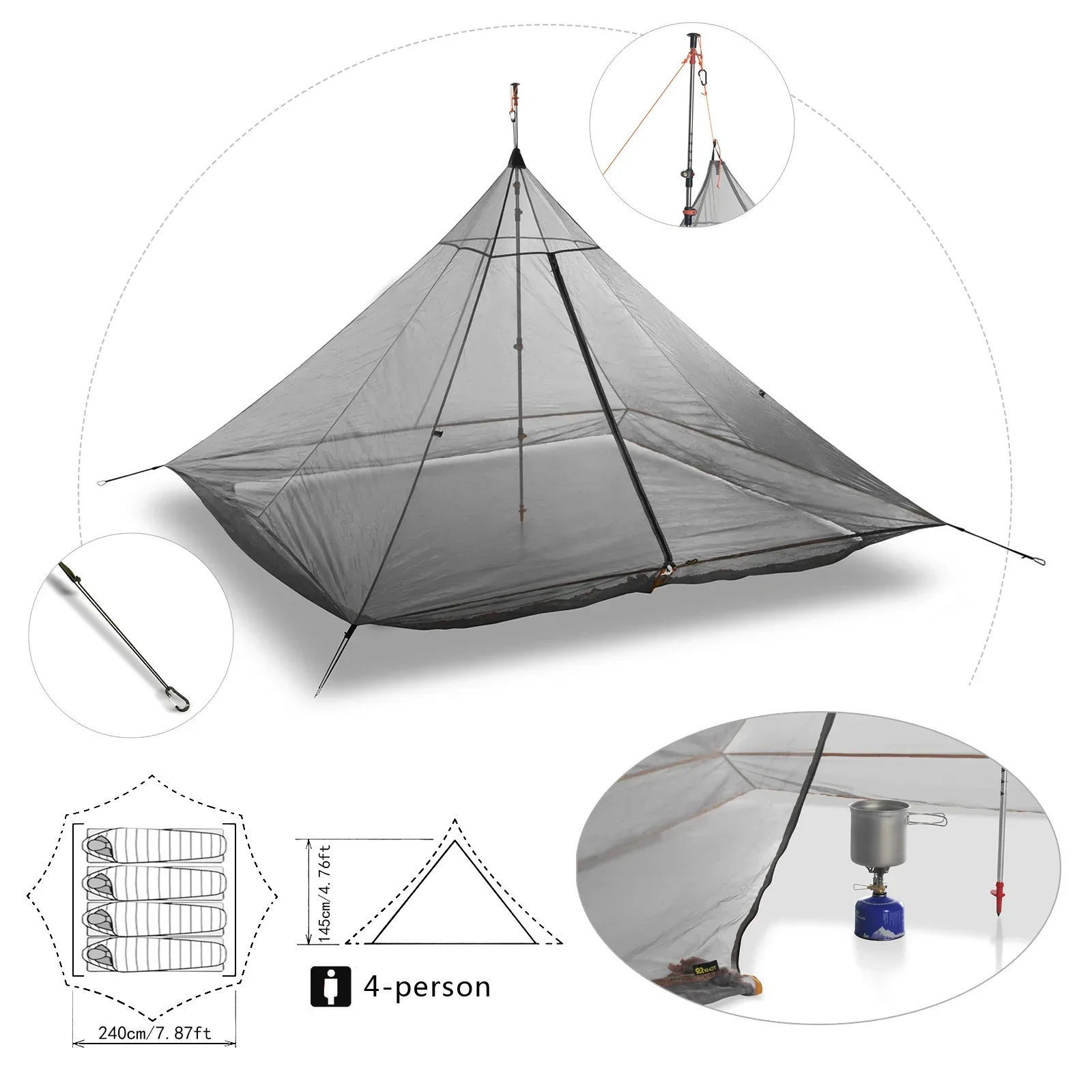 Camping Tent Ultralight 2-4 Person Outdoor Rodless Pyramid Large Tent Breathable 3-4 Season Inner camping tent portable tent survival tent