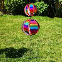 Rainbow Reflective Garden Pinwheels with Rotating Ball and Stakes (Multicolor)