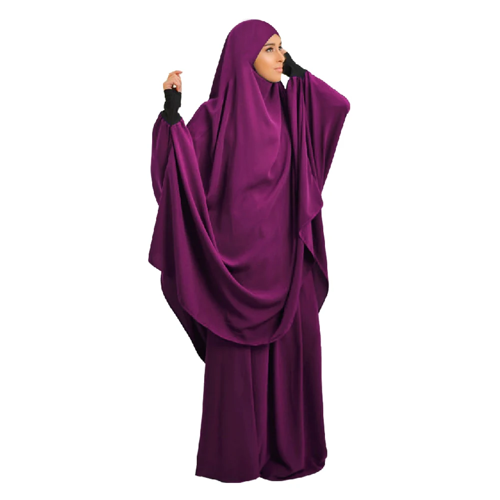 

Overhead Eid Ramadan Khimar Caftan Women Prayer Garment Muslim Dress 2 Pieces Set Hooded Tops Skirt Abaya Burqa Kaftan Robe Arab