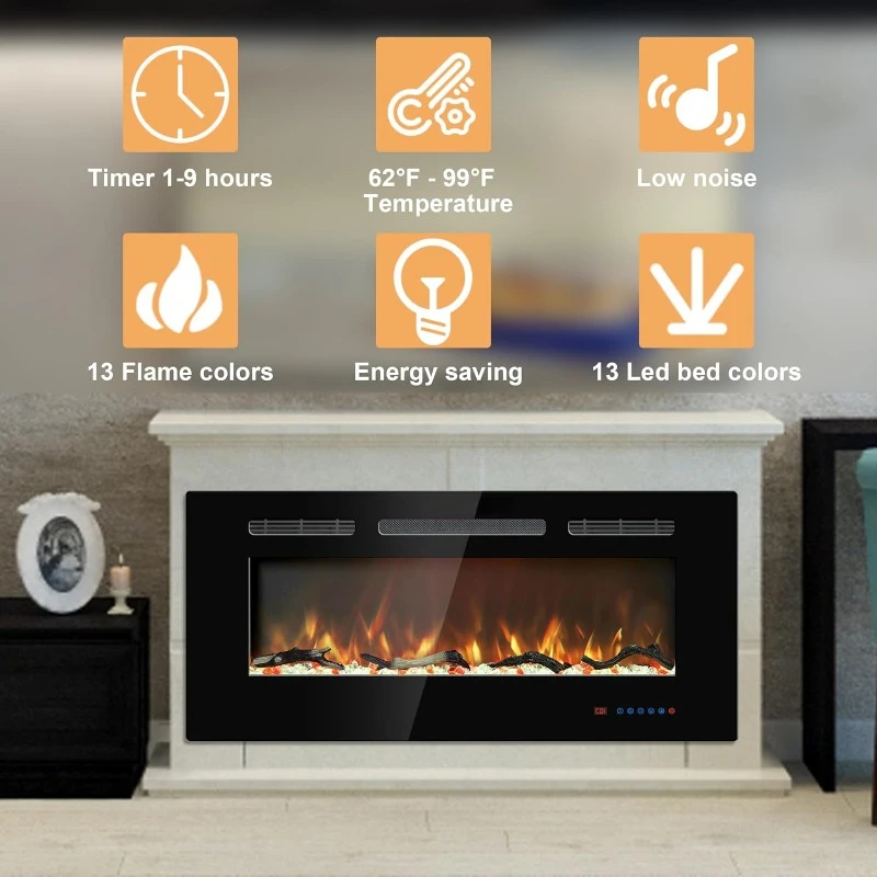 60" Electric Fireplace Inserts Insert & Wall Mount Fireplace Heaters Linear Fireplaces with Thermostat Logs & Crystal Fireplaces 5